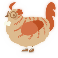 A beige and vermilion chicken with a half-bar pattern