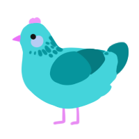 A aqua and teal chicken with a neck-speckle pattern