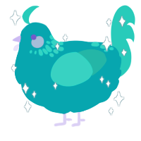 A teal and turquoise chicken with a neck-speckle pattern