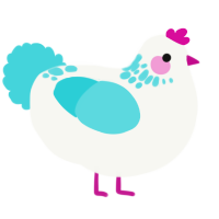 A white and aqua chicken with a neck-speckle pattern