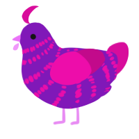 A violet and fuchsia chicken with a bar pattern