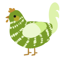 A chartreuse and apple chicken with a bar pattern