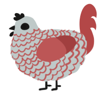 A silver and red chicken with a lace pattern