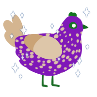 Sparkle, a violet and beige chicken with a speckle pattern