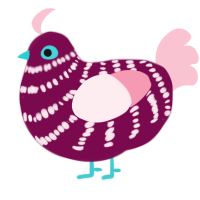 Merlot, a wine and rose chicken with a bar pattern