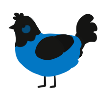 A sapphire and black chicken with a head pattern