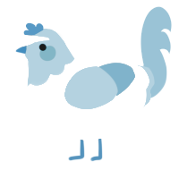 A white and sky chicken with a head pattern