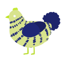 A lemon and navy chicken with a bar pattern