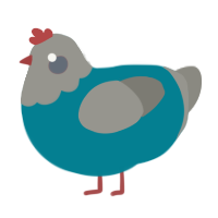 Overalls, a sea and ash chicken with a head pattern