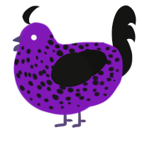 A violet and black chicken with a speckle pattern