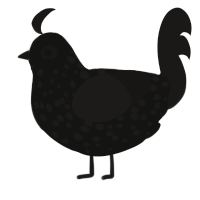 A black and sable chicken with a speckle pattern