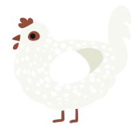 A white chicken with a speckle pattern