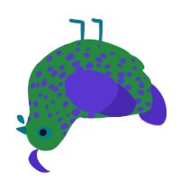 Bleepus, a viridian and indigo chicken with a speckle pattern