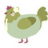 A aqua and chartreuse chicken with a head pattern