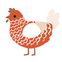 A vermilion and cream chicken with a lace pattern