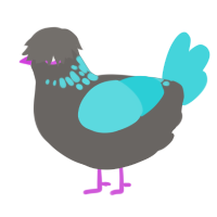 A grey and aqua chicken with a neck-speckle pattern