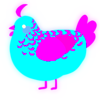 A aqua and fuchsia chicken with a half-lace pattern