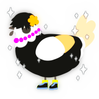 A black and cream chicken with a head pattern