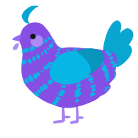 A blurple and cerulean chicken with a bar pattern