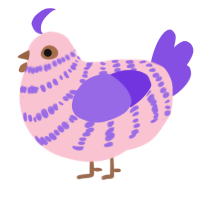 A rose and blurple chicken with a bar pattern