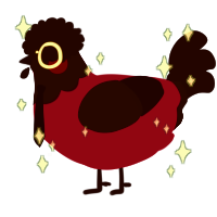 A wine and sable chicken with a head pattern