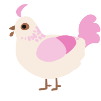 A cream and pink chicken with a neck-speckle pattern