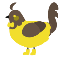A yellow and bark chicken with a head pattern