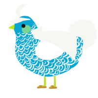 A cerulean and white chicken with a double-lace pattern