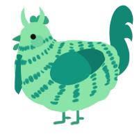 A mint and teal chicken with a bar pattern