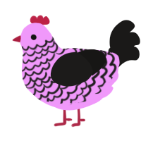 A lavender and sable chicken with a lace pattern