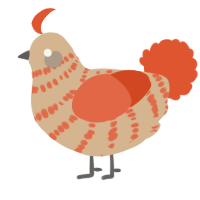 A beige and vermilion chicken with a bar pattern