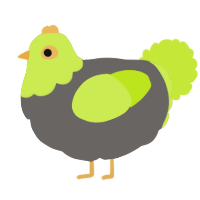 A grey and lime chicken with a head pattern