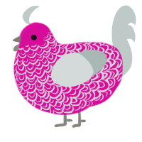 A fuchsia and silver chicken with a double-lace pattern