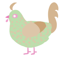 A gluppy and beige chicken with a speckle pattern