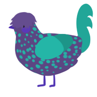 A overcast and turquoise chicken with a speckle pattern