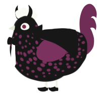 A black and wine chicken with a speckle pattern