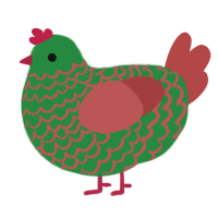 Chili Bepper, a viridian and red chicken with a lace pattern