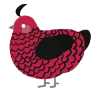 A crimson and black chicken with a lace pattern