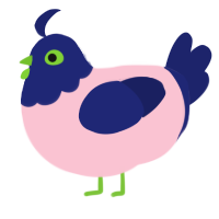 A rose and navy chicken with a head pattern