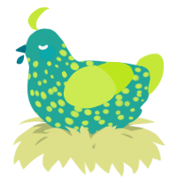 A turquoise and lime chicken with a speckle pattern