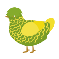 A chartreuse and yellow chicken with a lace pattern