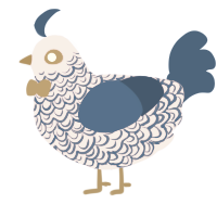 A lavender and ultramarine chicken with a double-lace pattern