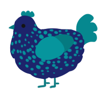 A navy and teal chicken with a speckle pattern