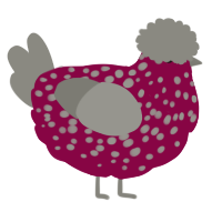 A maroon and ash chicken with a speckle pattern