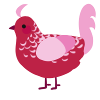 A crimson and pink chicken with a half-lace pattern