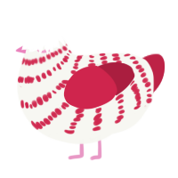 A white and crimson chicken with a bar pattern