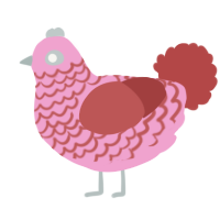 A pink and red chicken with a lace pattern