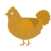 A gold and ochre chicken with a bar pattern