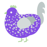 Ube, a blurple and silver chicken with a speckle pattern