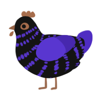 A black and indigo chicken with a bar pattern